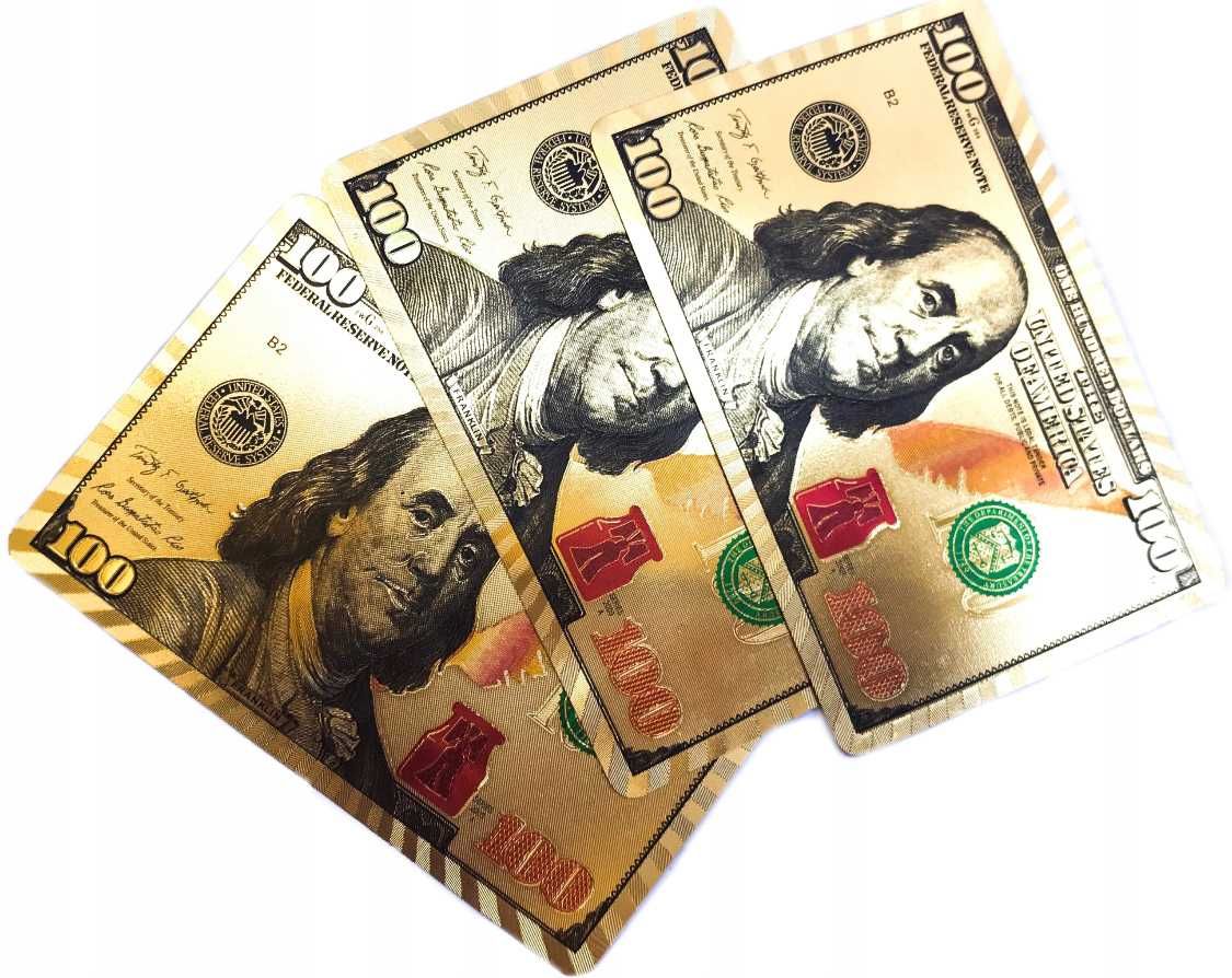 Gold Złote Karty USD Dolar Poker 55 kart Metalizowane Plastikowe