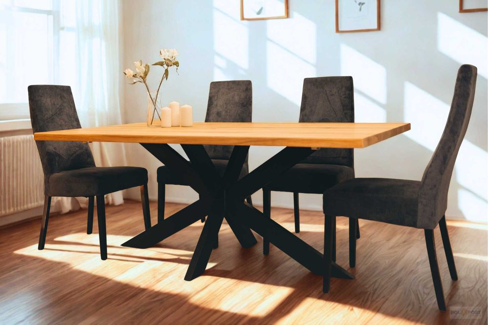 Stół dębowy rustykalny 200x100 – lite drewno, nogi pająk/krzyżak