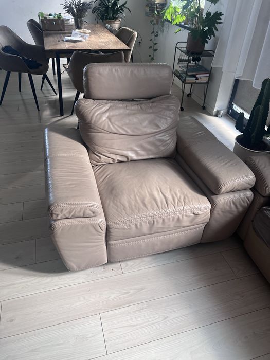 Zestaw wypoczynkowy skorzany sofa rozkladana fotel BFM