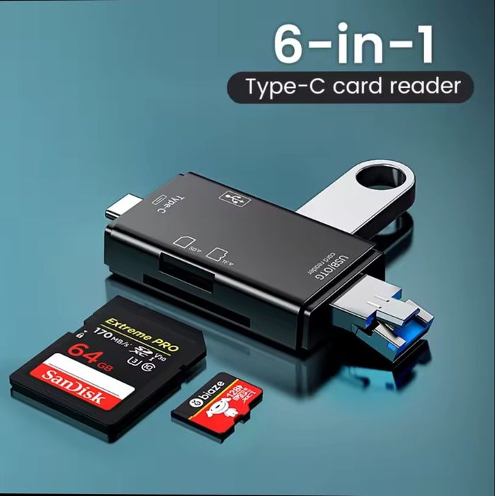 Картрідер адаптер 6 в 1 для карт пам'яті, флешки і т.д.
