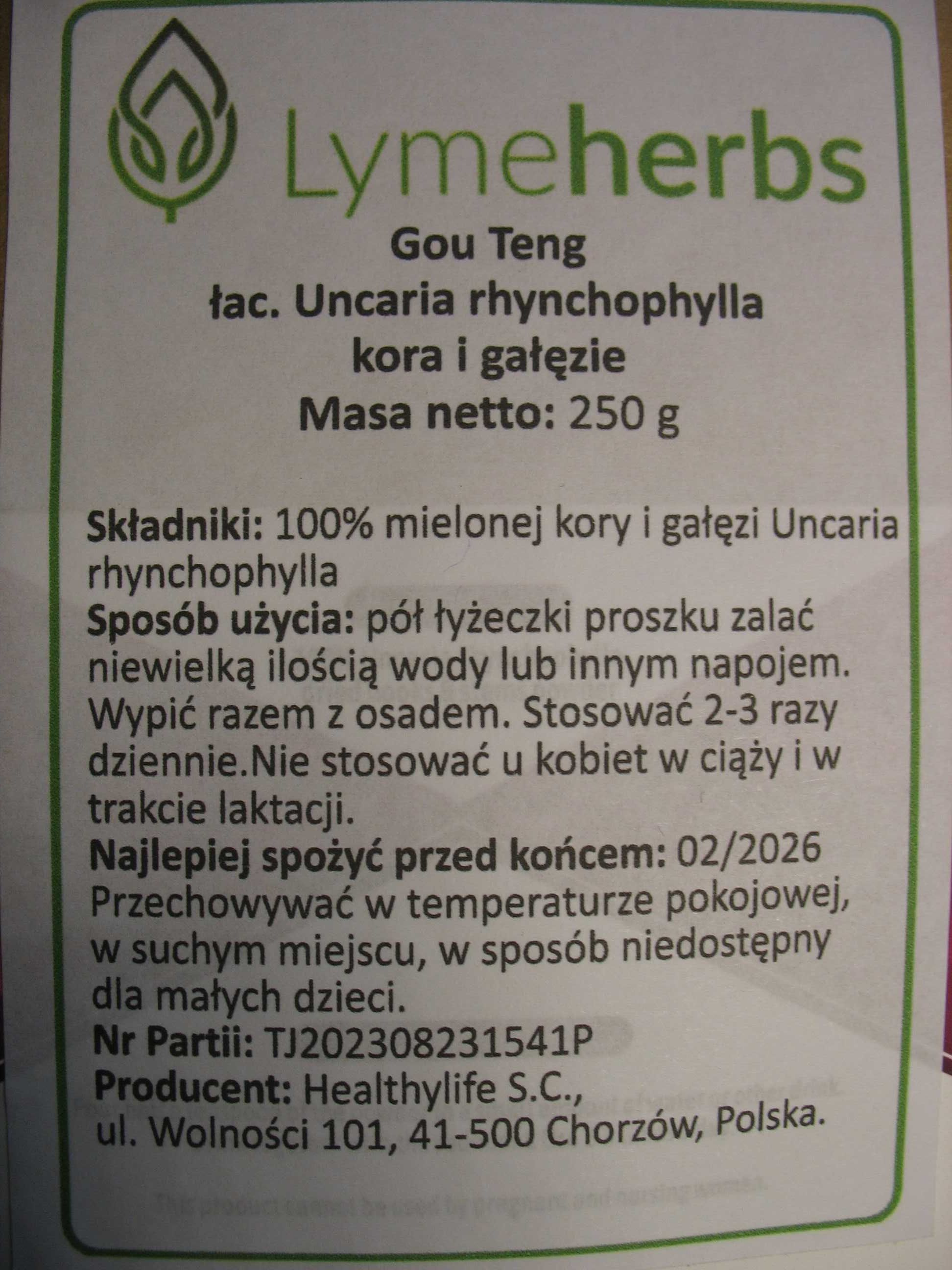 Gou Teng (Uncaria rhynchophylla) mielony 250 g