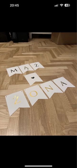 Baner girlanda ślub wesele mąż żona biała złote napisy