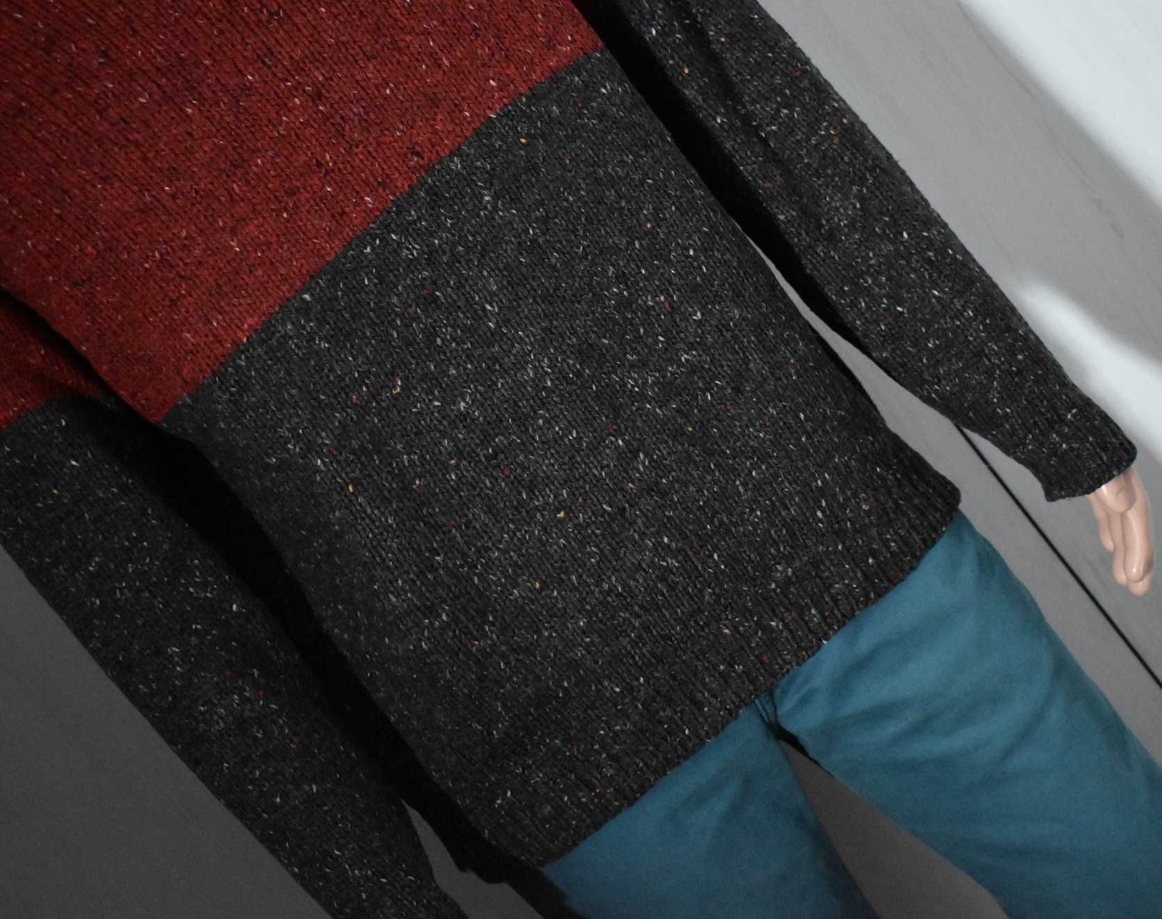 Sweter M L wełniany bordowy wełna 15% ciepły dzianinowy męski zimowy