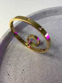 Комплект женское кольцо и браслет в стиле Cartier Love золото