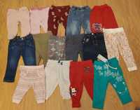 Spodnie, dresy, dżinsy dla dziewczynki - rozmiar 74, 80, 86 - 30 par