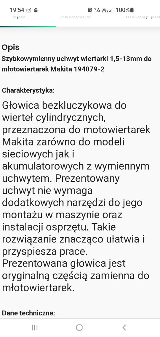 MAKITA Uchwyt szybkozmienny samozaciskowy