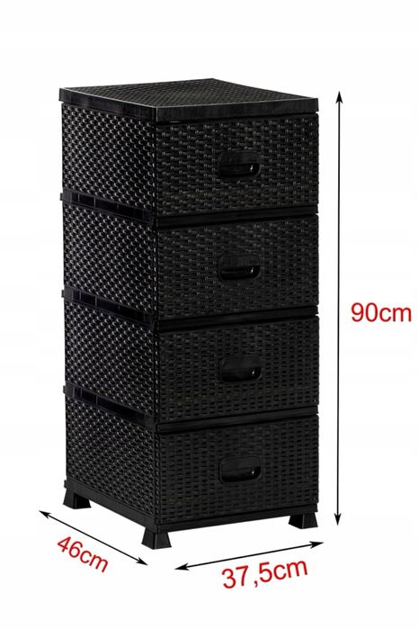 Komoda czarna szafka 4 półki rattan