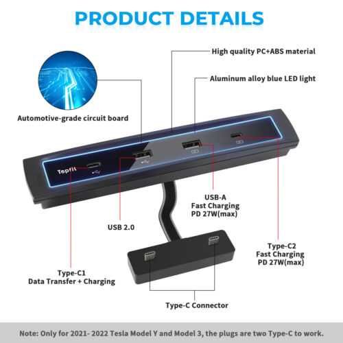 Topfit USB 4 в 1 док-станция Tesla (2021-2022 Model 3/Y)