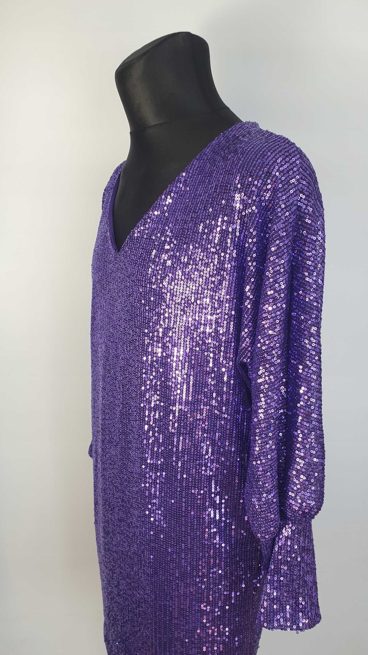 Elegancka Wizytowa Błyszcząca SUKIENKA w Cekiny roz xl /xxl fioletowa