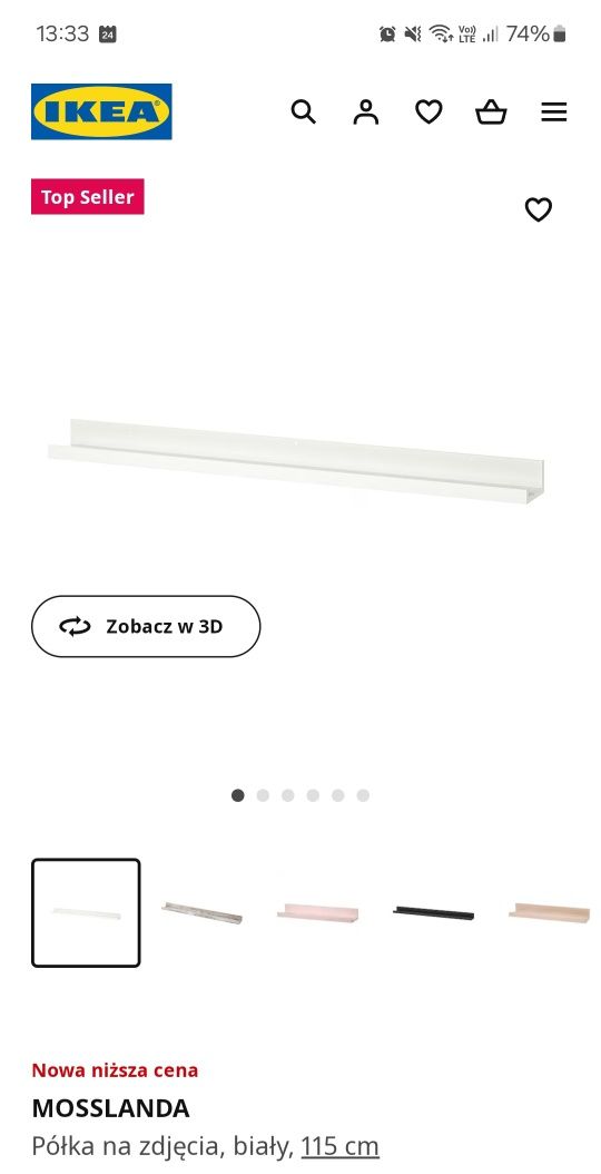 Półka na zdjęcia IKEA MOSSLANDA biała 115 cm x 12 cm