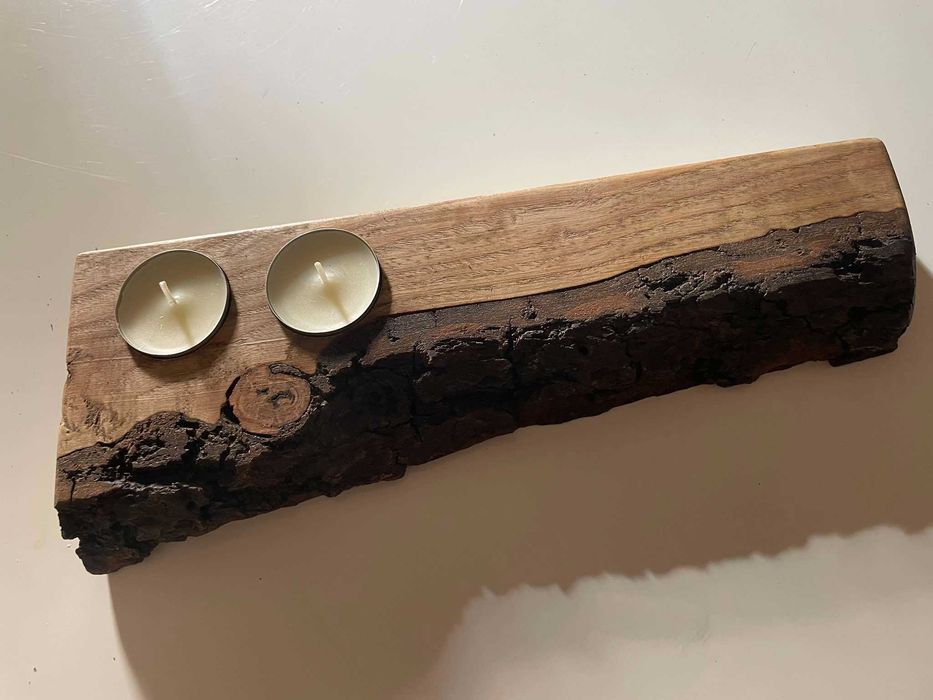 Świecznik dębowy drewniany rustykalny dekoracyjny z drewna