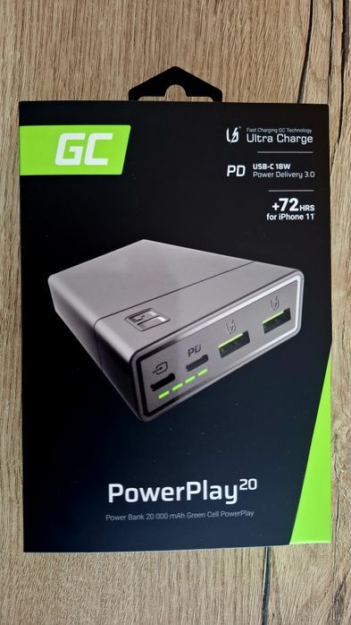 Powerbank Green Cell 20000mAh PowerPlay20  (USB C, PD 18W, Q.C. 3.0)
