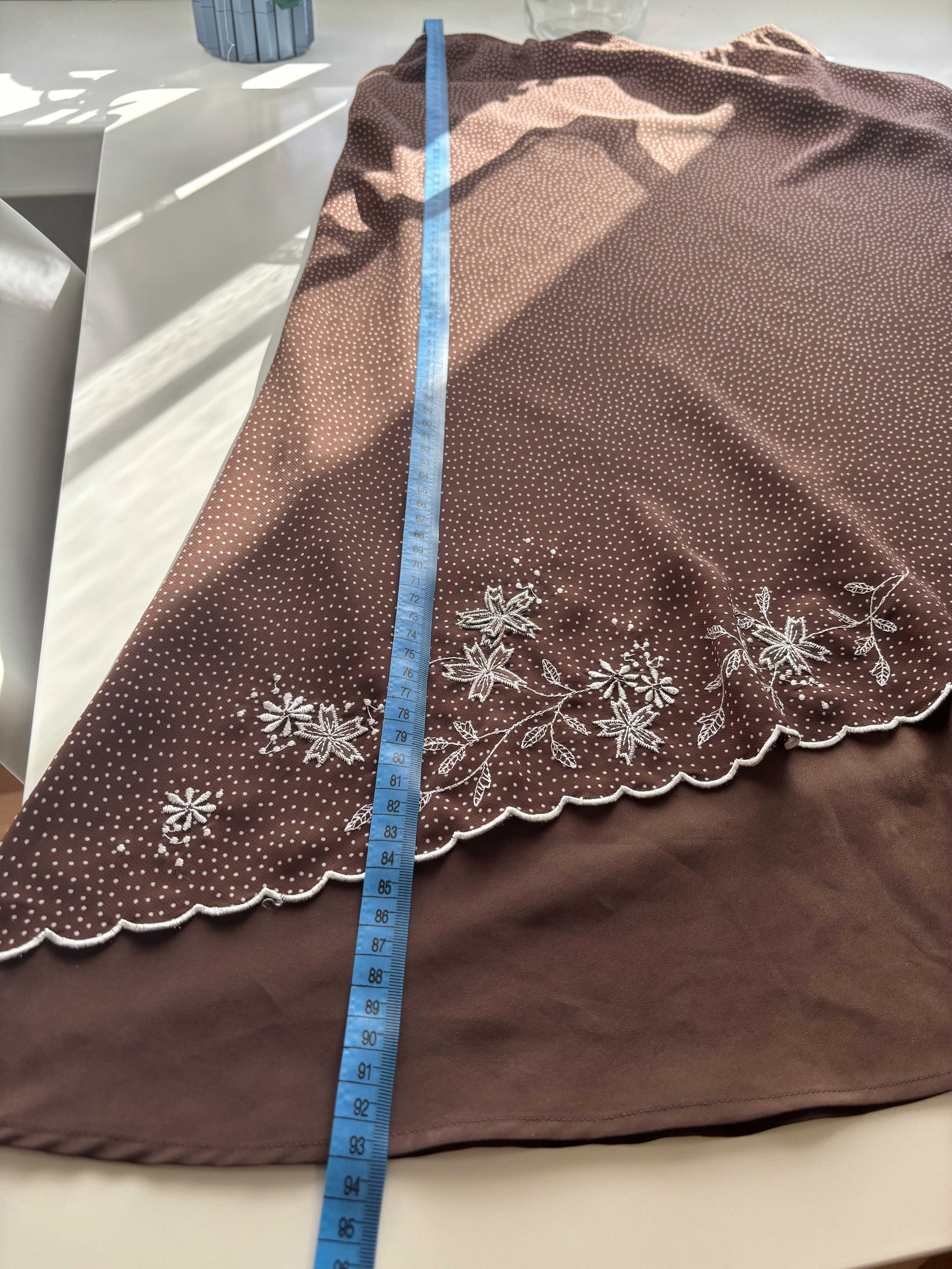Spódnica dwuwarstwowa wiosenna brązowa z haftem kwiatów - S