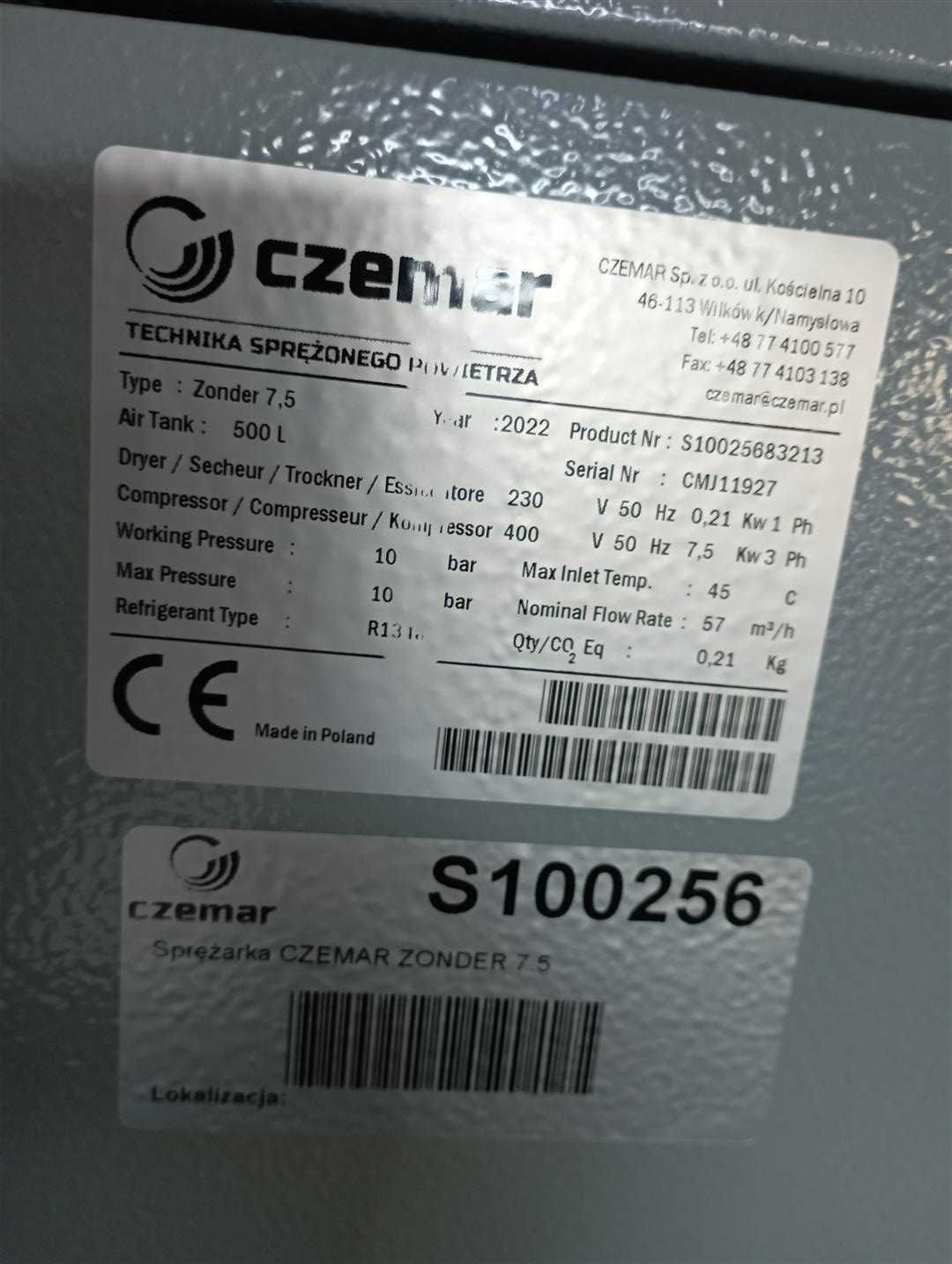 Sprężarka śrubowa,kompresor Czemar ZONDER 7,5/500 D,7,5KW,S100256
