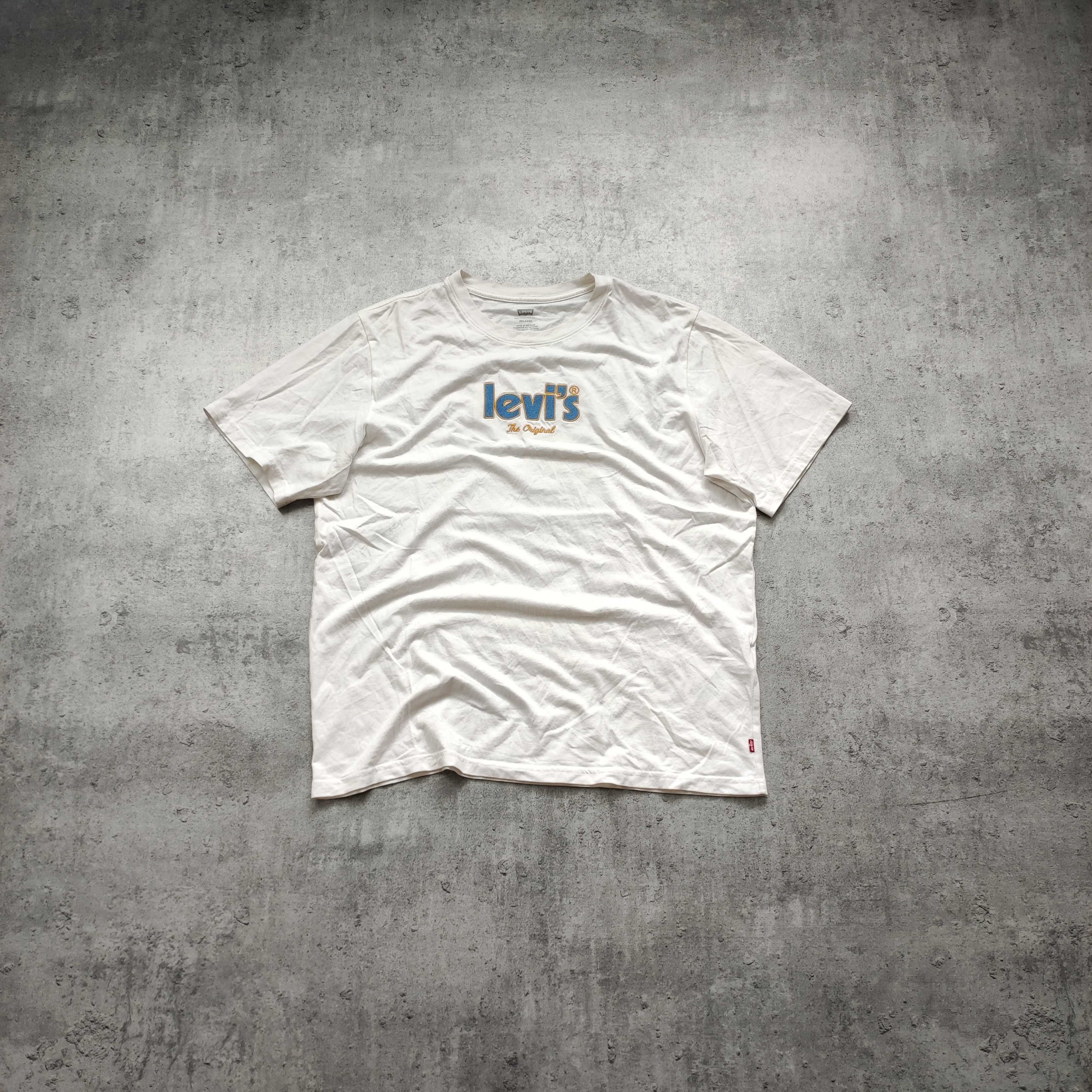 MĘSKA Bawełna PREMIUM Koszulka Biała Levis Haft Logo Elegancka Casual
