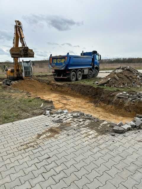 Usługi koparką obrotową kołową. Wyburzenia, Wykopy, Niwelacja terenu.