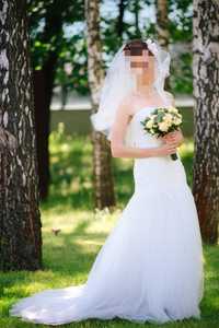 Свадебное платье рыбка шлейф размер S весільна сукня