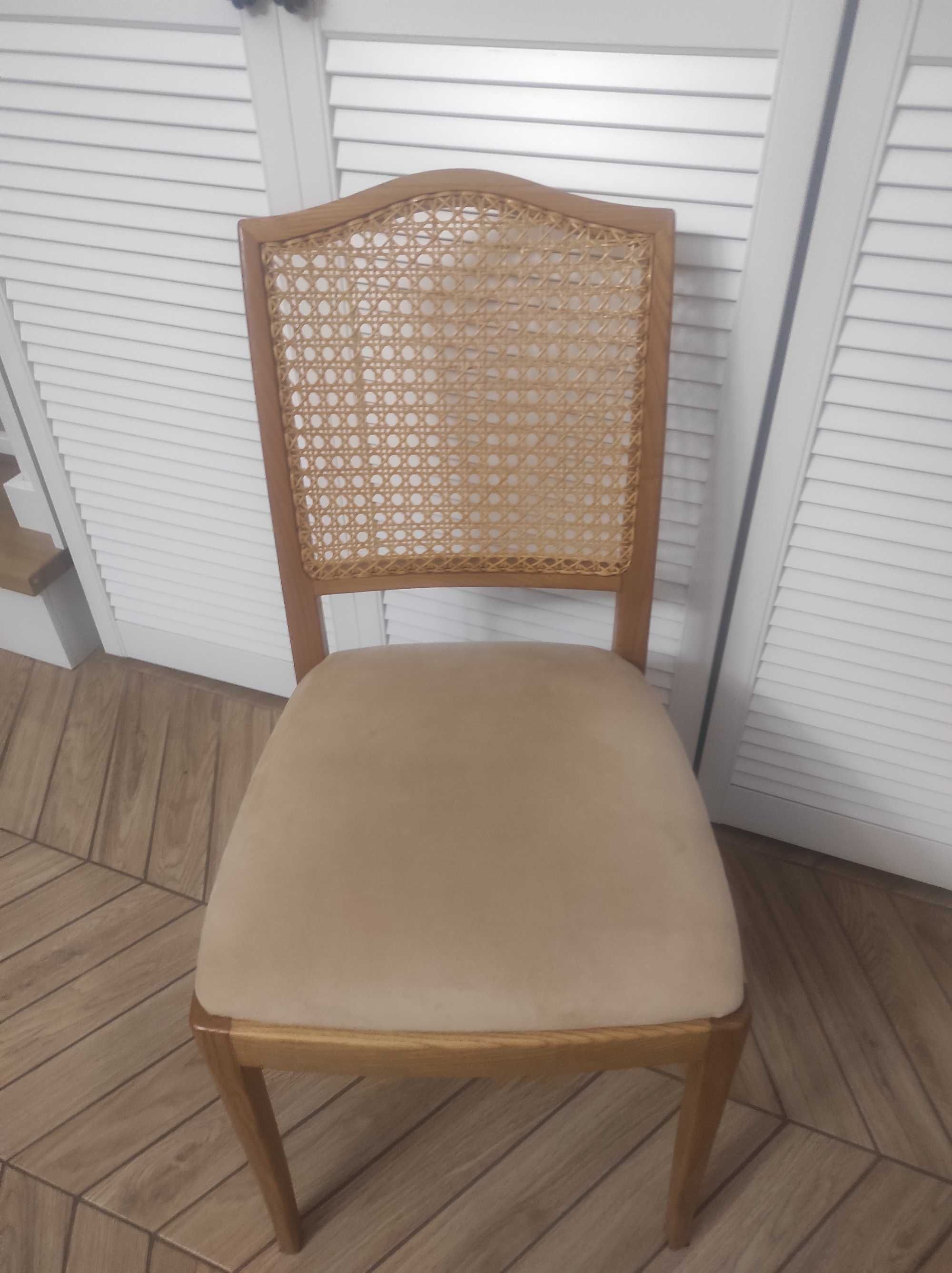 Krzesła dębowe, drewno + plecionka wiedeńska 4 sztuki