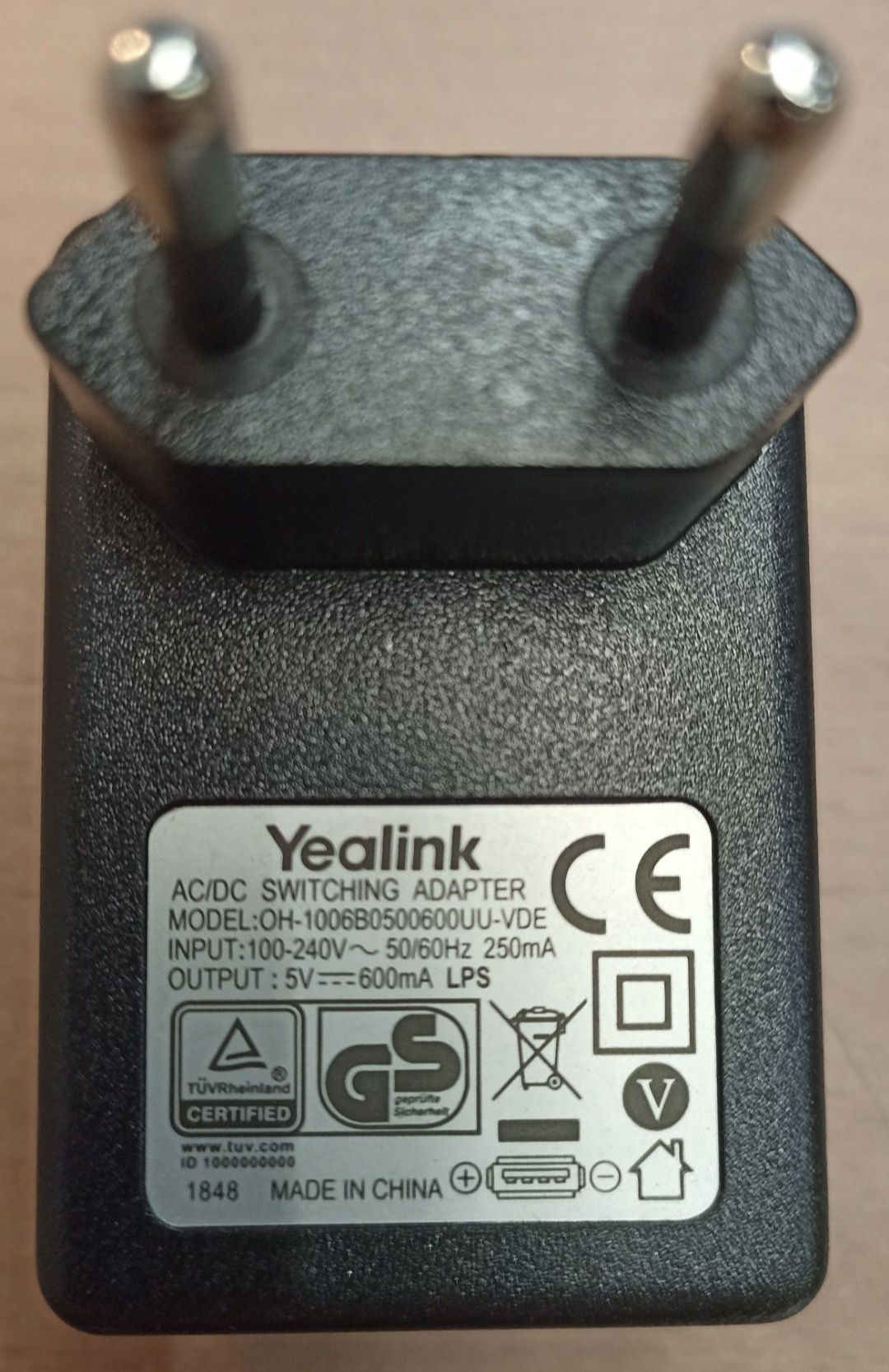 adapter plug USB Yealink 5V 0.6A 3W