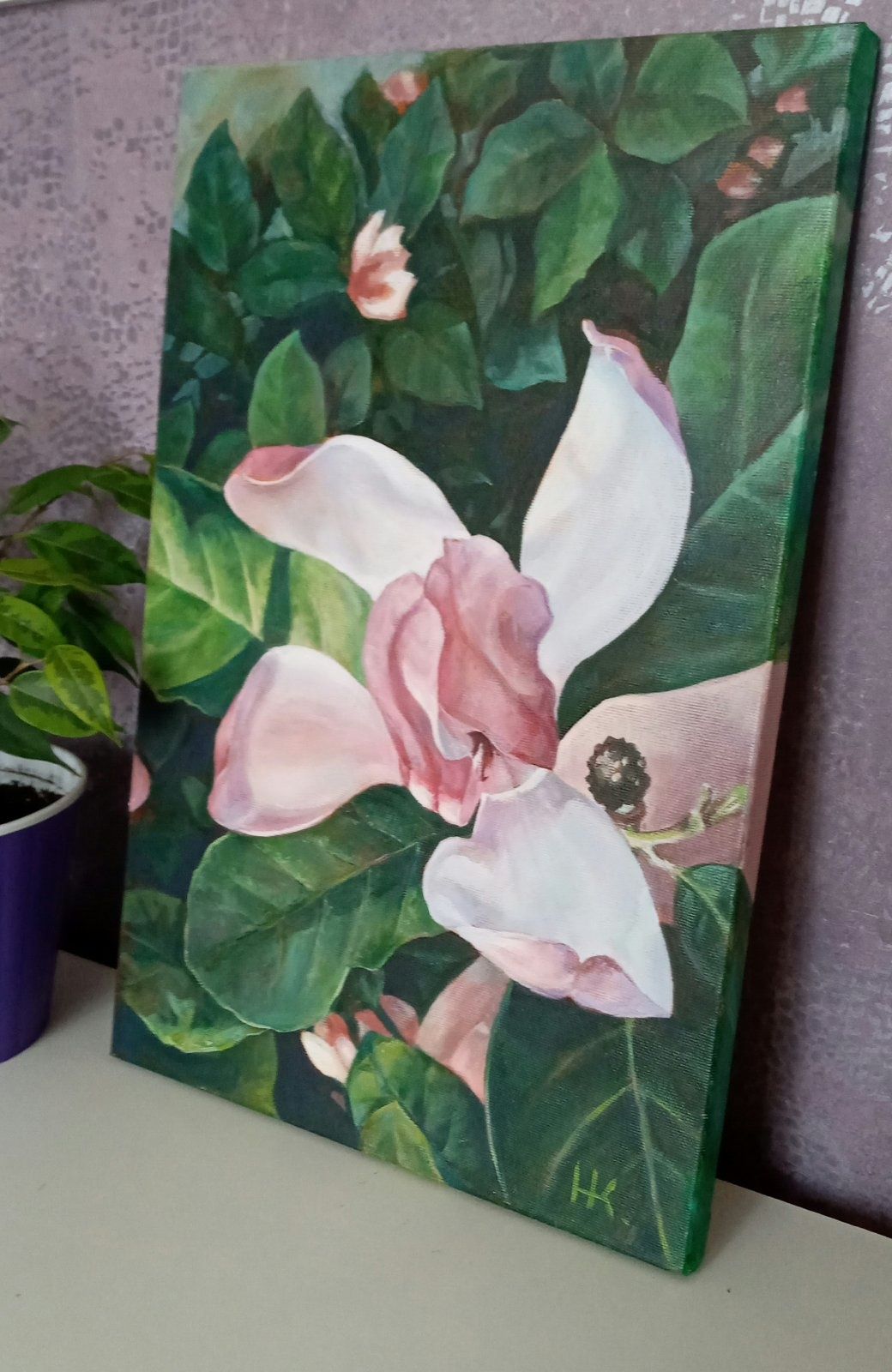 Картина маслом "Розовый цветок".