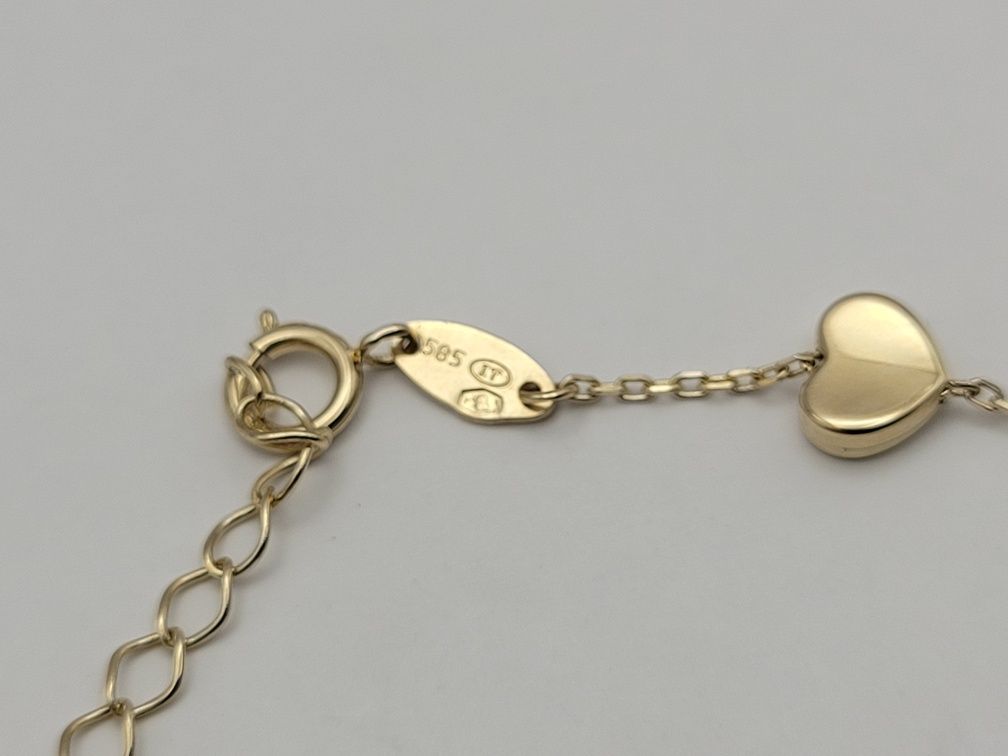 Nowa Złota bransoletka złoto próby 585, serce serduszka  17 -19 cm