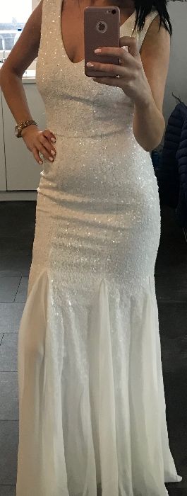 Suknia ślubna biała z cekinami GODDIVA nowa 34