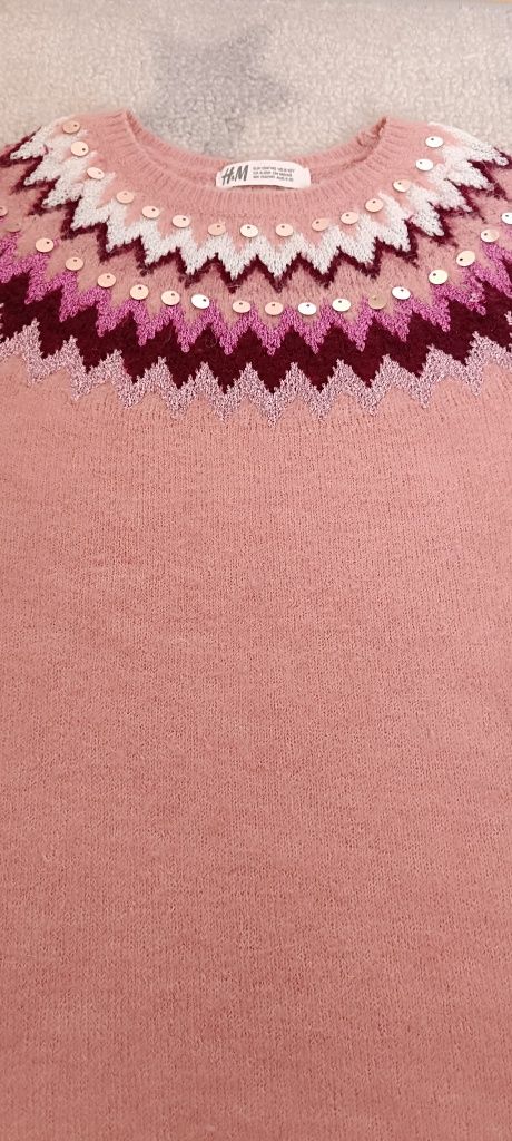 Ciepły sweter r. 134/140, H&M, sweterek z wełną, norweski wzór