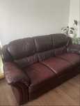 Skorzany komplet sofa i 2 fotele z funkcja relax