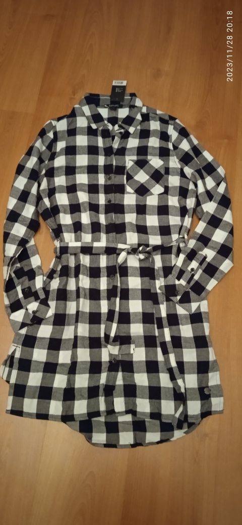 Nowa Tunika / długa flanelowa koszula w kratę r. 38
