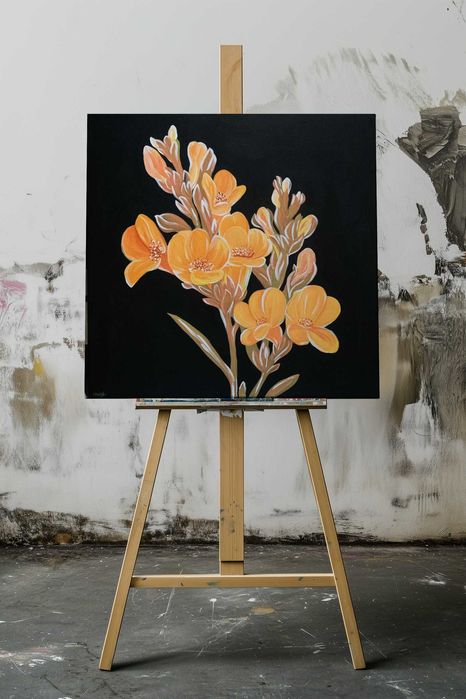 Obraz Na Płótnie 70x70 cm Frezje Kwiaty Ręcznie Malowane