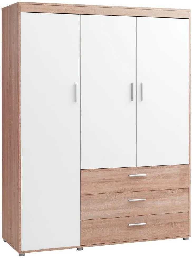Szafa 3-drzwiowa NOWA BIRKELSE - biało dębowa z szufladami  150x192x60