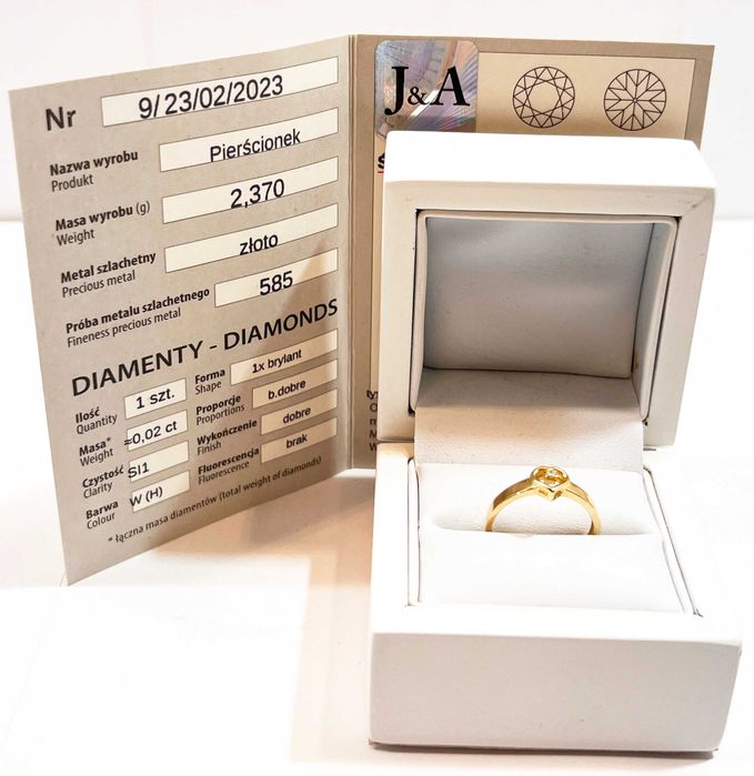 Złoty pierścionek z diamentem 585 - 2,37g - R.16
