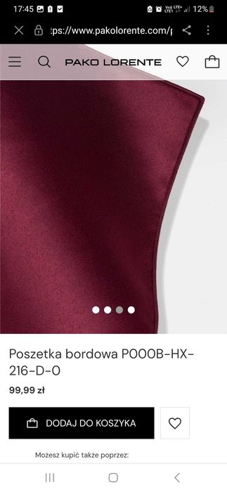 Elegancka nowa poszetka do garnituru bordo Pako Lorente