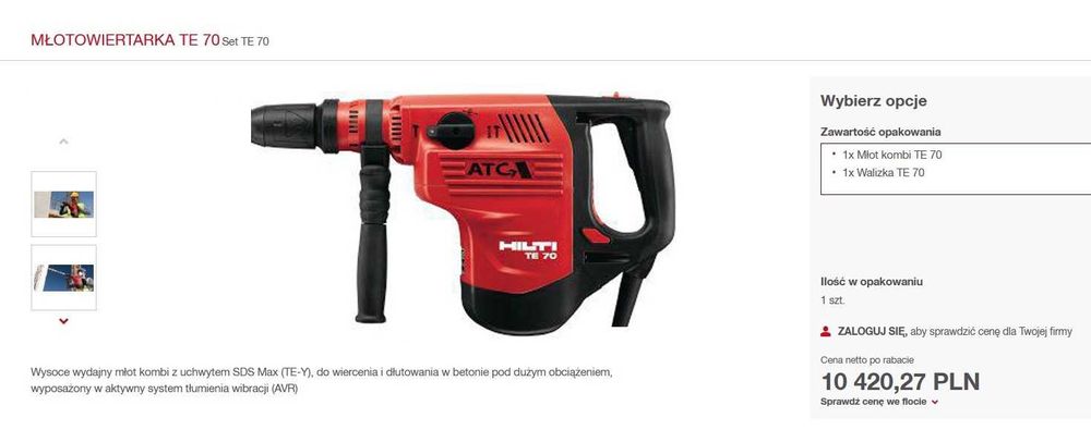 Młotowiertarka Młot Hilti TE 70 ATC 1600W AVR SDS Max Kufer Dłuta !!