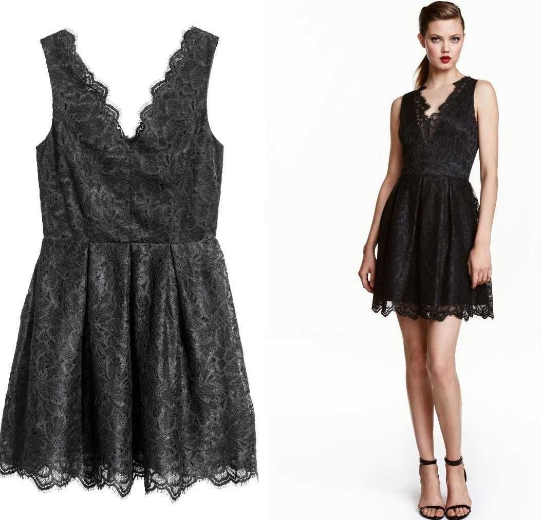 Czarna koronkowa sukienka na studniówkę sylwestra H&M rozmiar S 36