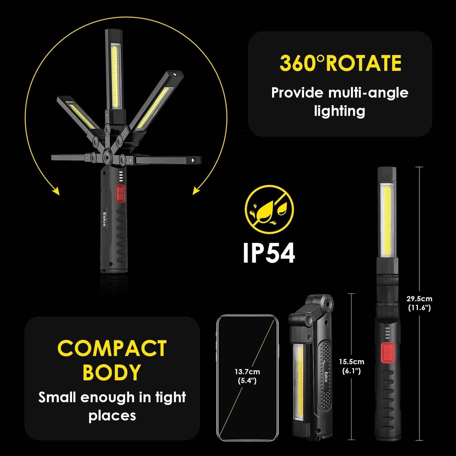 Lampa Robocza latarka  LED – 7 Trybów, 360° Obrót, Magnetyczna, COB!