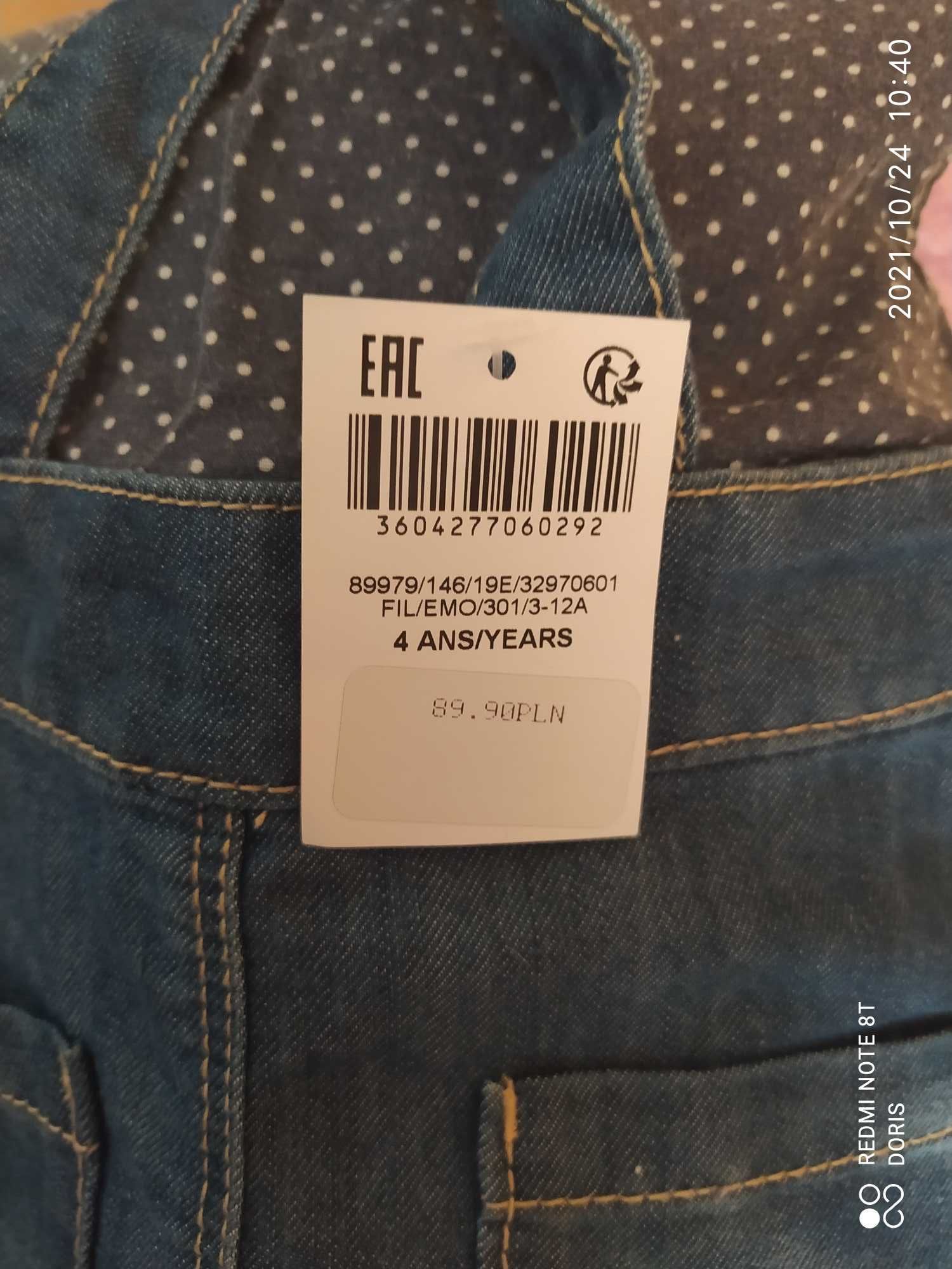 Nowa sukienka ogrodniczka jeans okaidi 104 cm