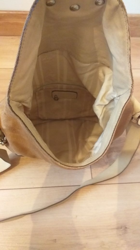 FAY PREMIUM UNIKAT oryginalna torebka len i skóra nat. crossbody worek