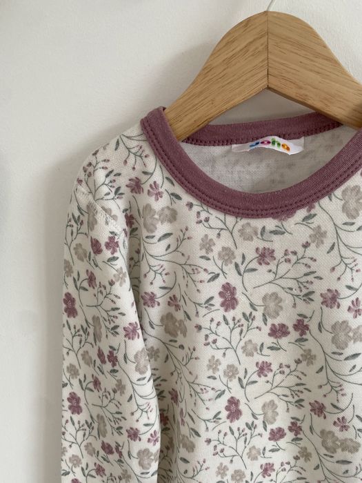 Body joha 92/98 liliowy wzorek kwiatki merino