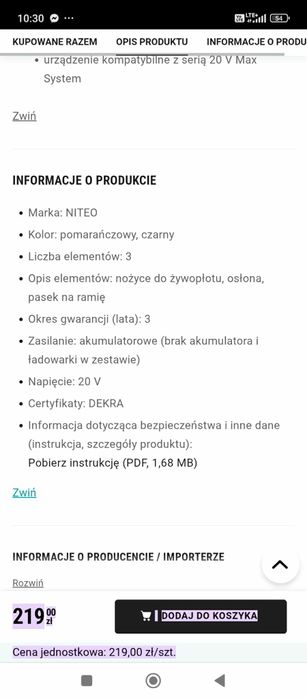 Nożyce akumulatorowe do żywopłotu Niteo