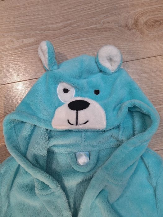 Szlafrok 110/116 niebieski z paskiem stan bdb