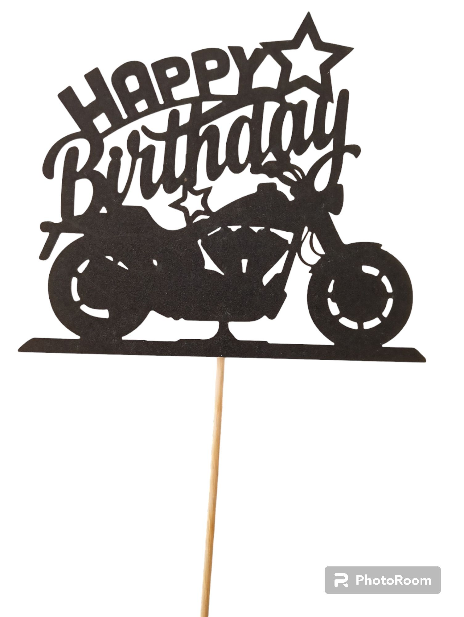 Czarny Topper na tort Happy Birthday motocykl motor