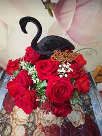Dzień Kobiet,  Kompozycja z flamingiem,  Róża welurowa flower box