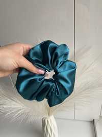 Gumka scrunchie handmade L ciemny turkus