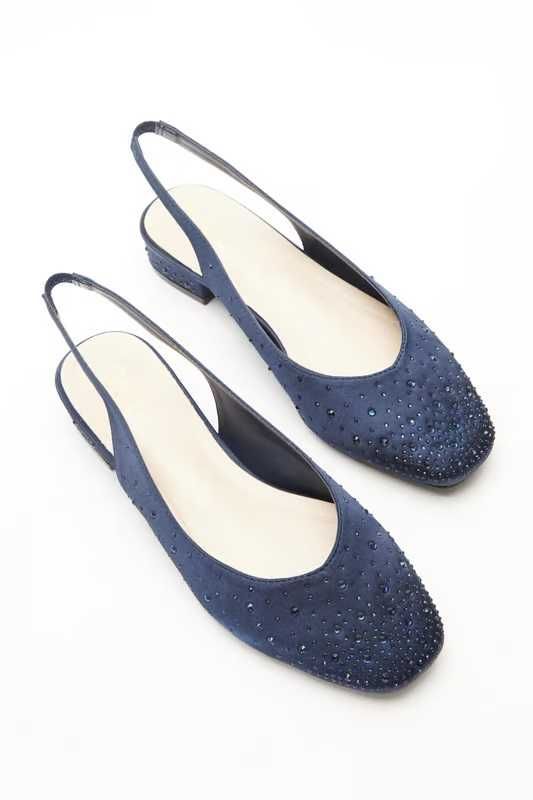Босоніжки QUIZ Navy Satin Diamante Slingback Pumps р 40