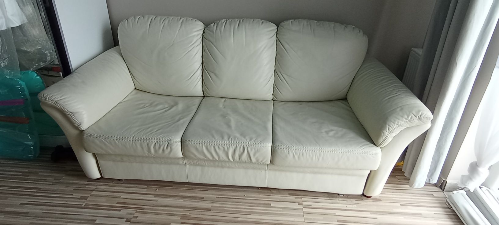 Kanapa, sofa skórzana kremowa