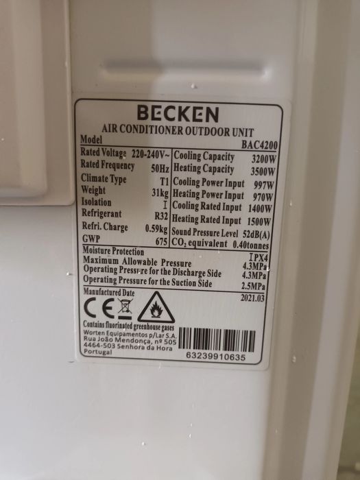 Ar condicionado becken 12000btus