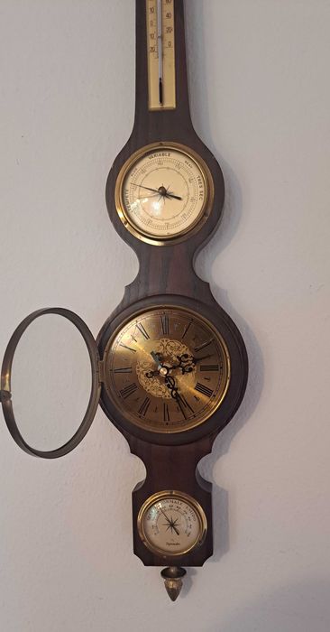 drewniano-mosiężna stacja pogodowa do powieszenia na ścianie