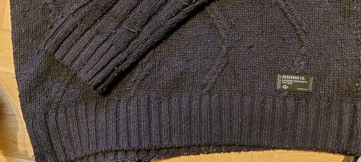 Męski sweter zimowy z kapturem XL Reserved wełna