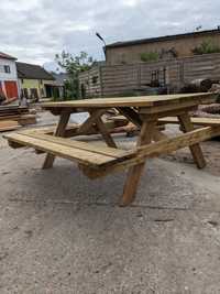 Stół ogrodowy drewniany z ławkami 180 cm - modrzewiowy, impregnowany